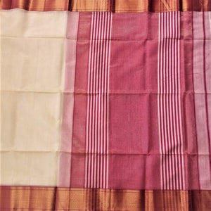 Beautiful white rani pink golden checks zari work handmade maheshwari silk cotton saree I Chanchal bringing art to life