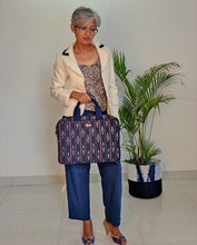 Load image into Gallery viewer, beautiful blue ikat laptop bag I Chanchal bringing art to life
