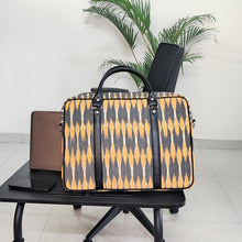 Load image into Gallery viewer, elegant spacious grey yellow ikat handmade laptop bag I Chanchal bringing art to life