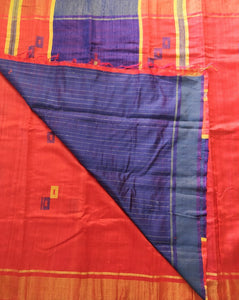 Gorgeous red blue Tussar silk handloom saree I festive sari I Chanchal bringing art to life