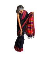 Load image into Gallery viewer, Beautiful soft black dongria cotton handloom saree I Chanchal bringing art to life
