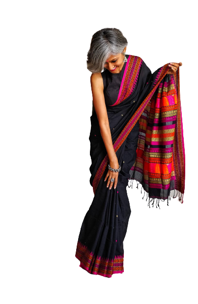 Beautiful soft black dongria cotton handloom saree I Chanchal bringing art to life