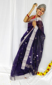 beautiful Blue Chanderi Silk Cotton Saree I Silver Square Butas sari I Chanchal bringing art to life