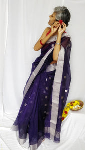 elegant Blue Chanderi Silk Cotton Saree I Silver Square Butas sari I Chanchal bringing art to life