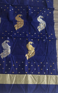 elegant  blue handloom  chanderi silk cotton saree I peacock zari butas sari I chanchal bringing art to life