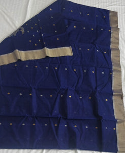 gorgeous blue handloom  chanderi silk cotton saree I peacock zari butas sari I chanchal bringing art to life