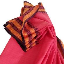 Load image into Gallery viewer, Best Selling, Beautiful, Pink Dongria Cotton Saree, soft, classy,  gorgeous. elegant, handloom, stylist pallu, summer, festive wear, Durga puja, Ganapati, office wear, ethnic collection, traditional dress, Chanchal bringing art to life.