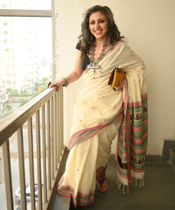 elegant cream green dongria cotton handloom saree I Chanchal bringing art to life 