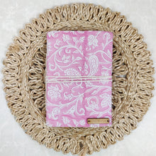 Load image into Gallery viewer, Chanchal Sanganeri cotton hand block, handcrafted, classy, pink white floral, unique paper journals.