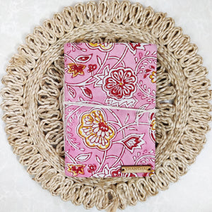 Chanchal Sanganeri cotton hand block, handmade, classy, pink white floral, handy paper journals.