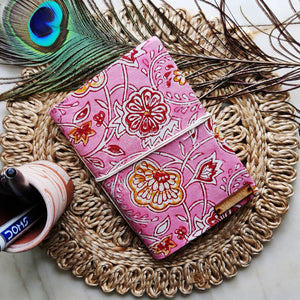 Chanchal Sanganeri cotton hand block, handcrafted, classy, pink floral, unique paper journals.