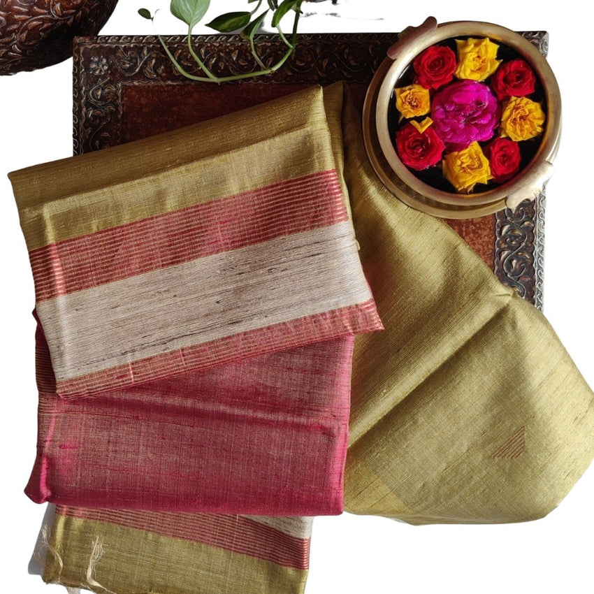 Beautiful golden red tussar silk saree I handloom sari I Chanchal bringing art to life