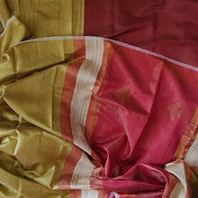 Load image into Gallery viewer, Chanchal bringing art to life, classy golden red Tussar silk saree, gorgeous. elegant, handloom, festive wear, Durga puja, Ganapati , office wear, collection, traditional dress.