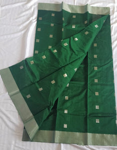 Beautiful green chanderi handloom silk cotton saree I Silver butas sari I Chanchal bringing art to life