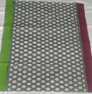 Chanchal bringing art to life, beautiful, grey green Ikkat soft cotton sari,  purple pink border, handloom, daily use, office wear, durga puja, casual dress, ganapati, traditional, ethnic dress, pochampalli
