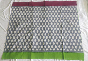 Chanchal bringing art to life, beautiful, grey green Ikkat soft cotton sari,  purple pink border, handloom, daily use, office wear, durga puja, casual dress, ganapati, traditional, ethnic dress, pochampalli