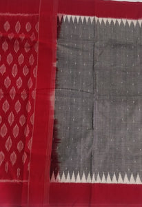 Grey red Saree Ikkat soft cotton Bestselling Chanchal bringing art to life, handloom, Best Sari Made in India 