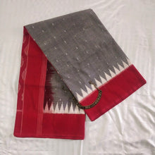 Load image into Gallery viewer, Elegant soft grey red ikat cotton handloom sari I Chanchal bringing art to life