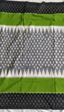 Load image into Gallery viewer, Beautiful, grey Leaf green black Ikat cotton saree, gorgeous. elegant, handloom, festive wear, Durga puja, Ganapati, office wear, ethnic collection, traditional dress, Chanchal bringing art to life.