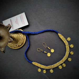 Chanchal, Dokra, Devi Collection, Spiral of Life, blue golden, brass, elegant Jewelry, handcrafted set.