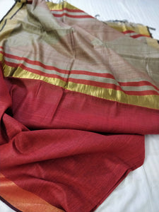 Red Gold Saree Laal Silk Tussar Sari Indian wear chanchal handloom bhagalpuri Bihar 