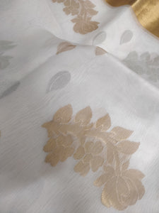 elegant soft ivory zari cotton silk handloom saree I Chanchal bringing art to life