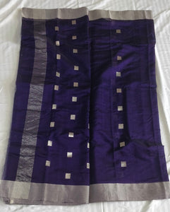 elegant Blue Chanderi Silk Cotton Saree I Silver Square Butas sari I Chanchal bringing art to life
