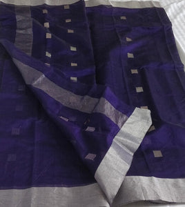 beautiful Blue Chanderi Silk Cotton Saree I Silver Square Butas sari I Chanchal bringing art to life