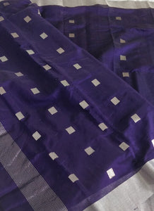 gorgeous Blue Chanderi Silk Cotton Saree I Silver Square Butas sari I Chanchal bringing art to life