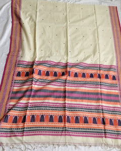 Elegant cream pink dongria cotton handloon saree I Festive sari collection I Chanchal bringing art to life