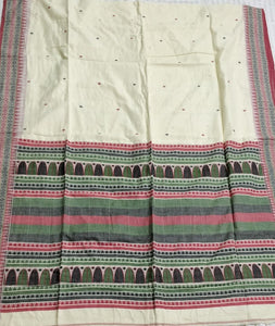 elegant soft cream green dongria cotton handloom saree I Chanchal bringing art to life 