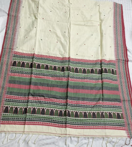 Beautiful cream green dongria cotton handloom saree I Chanchal bringing art to life 