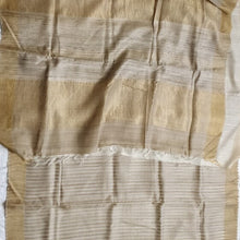 Load image into Gallery viewer, Natural Beige Brown Tussar Silk Saree, Half n Half Pattern, gorgeous. classy, elegant, handloom, festive wear, Durga puja, Ganapati, office wear, ethnic collection, traditional dress, Chanchal bringing art to life.