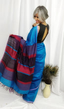 Load image into Gallery viewer, beautiful sky blue handloom tussar silk saree I festive sari I Chanchal bringing art to life