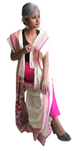 Load image into Gallery viewer, Beautiful cream pink dongria cotton handloon saree I Festive sari collection I Chanchal bringing art to life