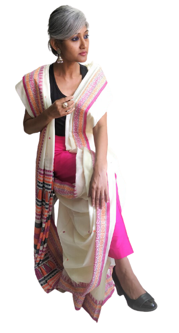 Beautiful cream pink dongria cotton handloon saree I Festive sari collection I Chanchal bringing art to life