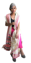Load image into Gallery viewer, Gorgeous cream pink dongria cotton handloon saree I Festive sari collection I Chanchal bringing art to life