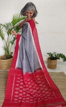 Load image into Gallery viewer, beautiful grey red ikat cotton handloom sari I Chanchal bringing art to life