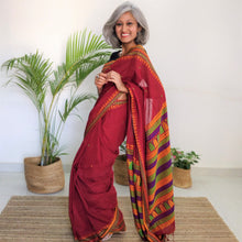 Load image into Gallery viewer, beautiful maroon handloom dongria cotton saree I Chanchal bringing art to life