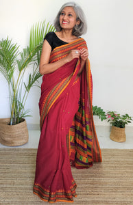 soft ethnic maroon handloom dongria cotton saree I Chanchal bringing art to life
