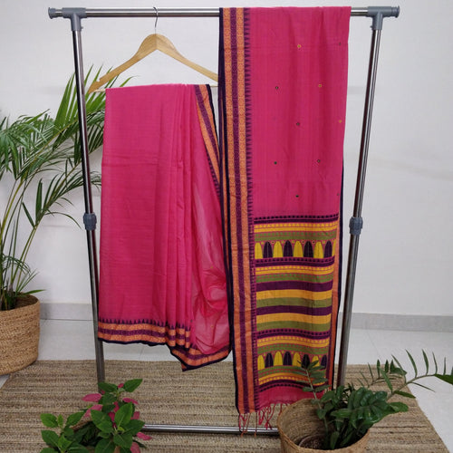 Beautiful, Pink Dongria Cotton Saree, soft, classy,  gorgeous. elegant, handloom, festive wear, Durga puja, Ganapati, office wear, ethnic collection, traditional dress, Chanchal bringing art to life.