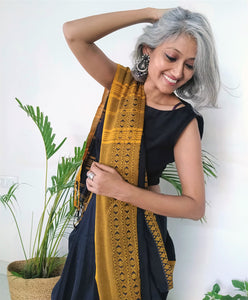 Gorgeous Beautiful black mustard handloom cotton saree I Chanchal bringing art to life