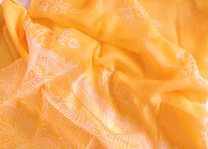 Nargiz ~ Orange-Yellow Hand Block Print Cotton Kota Doria Saree