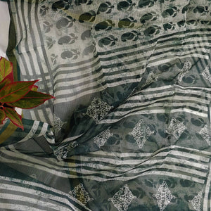 soft elegant beautiful green hand block print cotton kota doria sari I Chanchal bringing art tom life