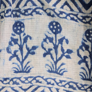 Sadabahar ~ Indigo Blue Hand Block Print Cotton Kota Doria Saree