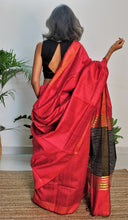 Load image into Gallery viewer, Red Black Tussar Silk Saree Sari Chanchal Bhagalpuri Handwoven Ethnic wearRed Black Tussar Silk Saree Sari Chanchal Bhagalpuri Handwoven Ethnic wear