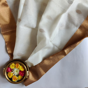 Classy ivory zari cotton silk handloom sari I Chanchal bringing art to life