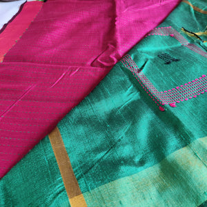beautiful green Bhagalpuri handloom tussar silk sari I Chanchal bringing art to life