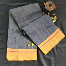 Load image into Gallery viewer, Beautiful soft pure handwoven Grey and Yellow Patteda Anchu Cotton Saree I Chanchal bringing art to life