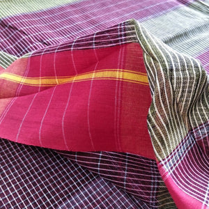 beautiful pure handwoven Red Check Patteda Anchu Cotton Saree I Chanchal bringing art to life